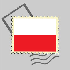 Poland flag postage stamp. Isolated vector illustration on grey post stamp background