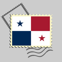 Panama flag postage stamp. Isolated vector illustration on grey post stamp background