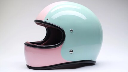 Pastel-colored motorcycle helmet with a two-toned design.  Features a smooth, glossy finish and classic styling