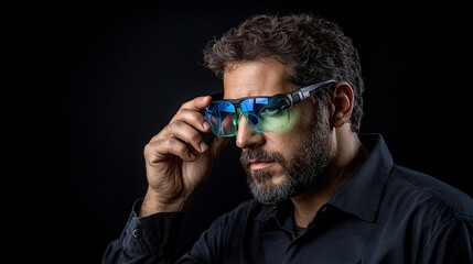Fototapeta premium Innovative technology showcase studio setting portrait photography dark environment close-up view modern style