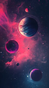 46. A sci-fi-inspired banner with floating digital elements
