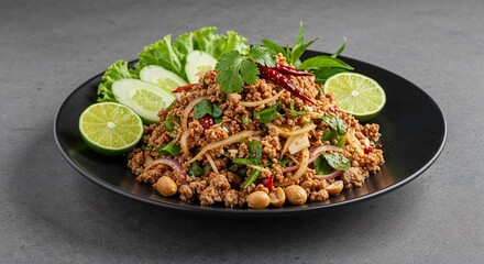 Nam Sod Thai Minced Pork Salad with Ginger and Peanuts for Asian Food Blogs, Restaurant Menus, Thai Cuisine Education, and Authentic Recipe Collections