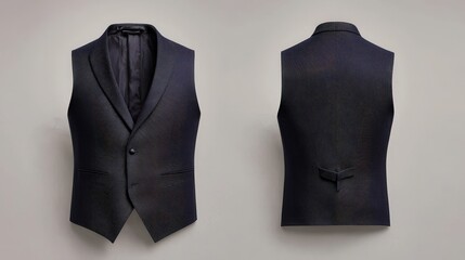 Elegant dark waistcoat for formal attire - front and back views on neutral background