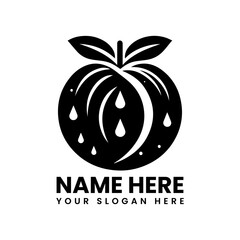 Bold peach vector logo graphic. Sweet natural fruit design