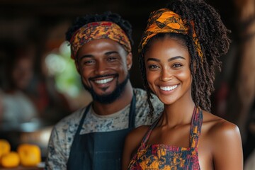 Smiling chefs display vibrant personality in a bustling kitchen during a lively culinary event