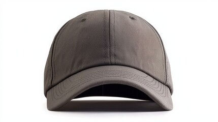 Fototapeta premium Plain gray baseball cap with curved brim on white background