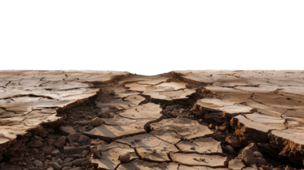Dried Earth: Close-up of cracked, dry earth revealing the effects of drought and environmental degradation, symbolizing climate change and the impact on nature.