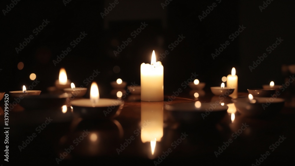 Aufkleber softly glowing candle in a dark room creating a serene atmosphere with gentle light reflections on t