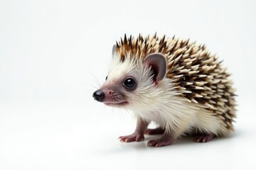 Obraz premium Close-up of a single hedgehog against a stark white backdrop, adorable, nature, clean background