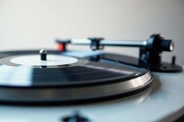 Close-up of a single turntable on white background, hop, vintage
