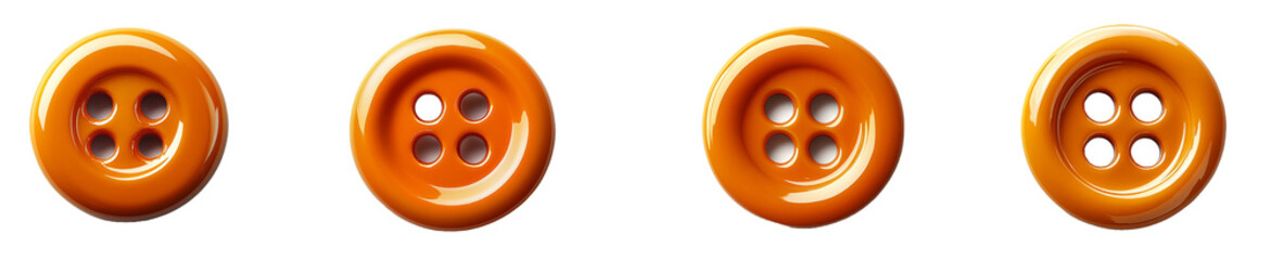 Fototapeta premium Set of Four Luminous Orange Buttons, Shiny, FourHole on Transparent Background