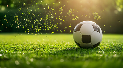 Fototapeta premium soccer, ball, football, grass, sport, field, game, green, play, white, competition, goal, black, soccer ball, soccerball, team, leather, equipment, fun, sports, leisure, lawn, activity, stadium, isola