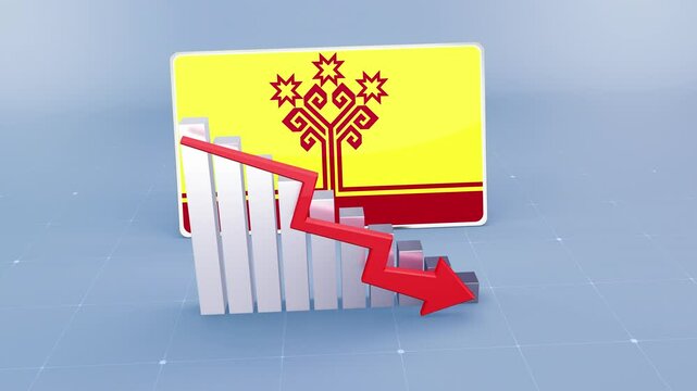 Chuvashia Country Flag and Bar Chart Graph Showing Decreasing Values a Red Arrow Economic Crisis Concept. Flag of the Chuvashia