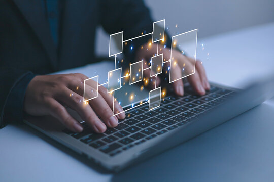Software development branching strategy process document Management System concept, Work structure digital, positional order in the work of team members, hierarchy scheme
