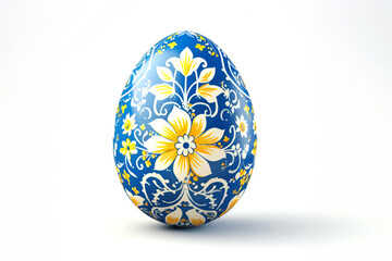 Decorative Blue Egg with Floral Pattern Design in Ukrainian Art Style