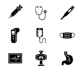 Fototapeta premium 医療機器のシルエットアイコンセット ベクター 