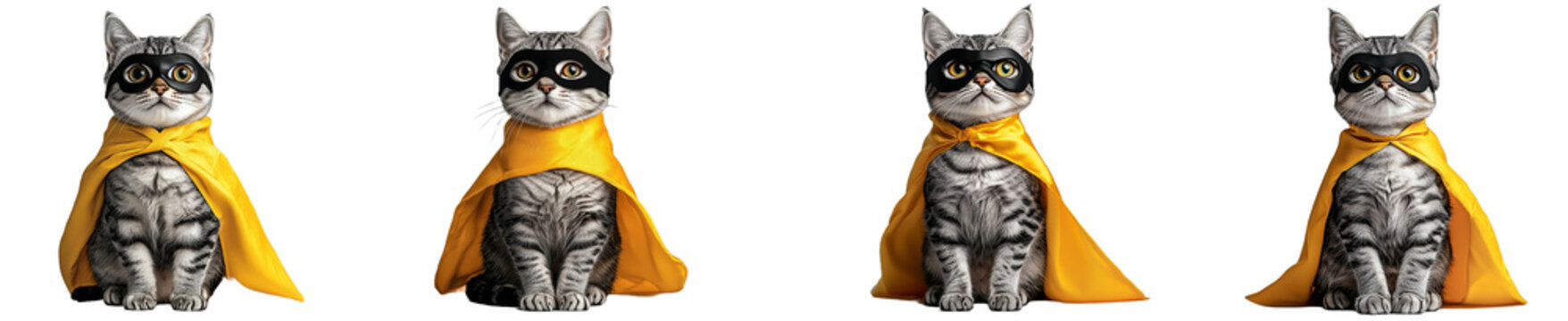 Super Cat with Yellow Cape and Black Mask on Transparent Background Assemblage