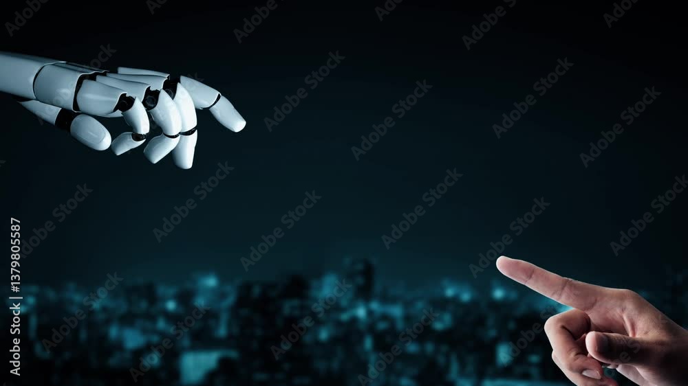 Poster futuristic robot artificial intelligence enlightening ai technology development and machine learning
