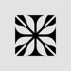 Abstract black and white floral pattern in square format