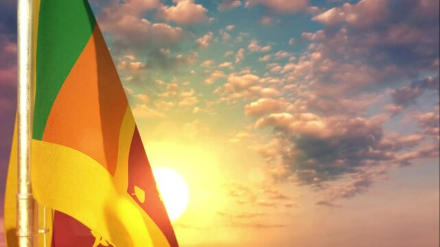 Sri Lanka waving flag on pretty sunrise bg