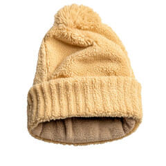 Soft Yellow Sherpa Winter Hat with Pom Pom on Top for Cold Weather