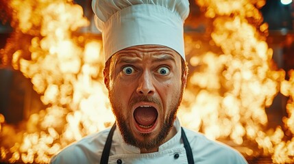 Chef in distress amidst flames