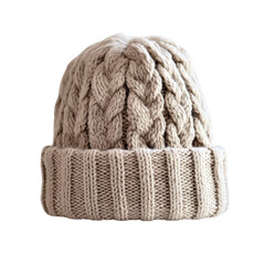 Cozy Beige Knitted Winter Beanie with Cable Knit Design