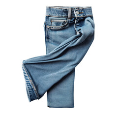 Folded denim jeans on a white background showcasing classic style