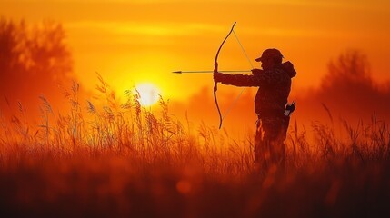 Silhouette archer at sunrise