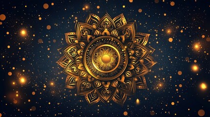 Ornate gold mandala on dark background