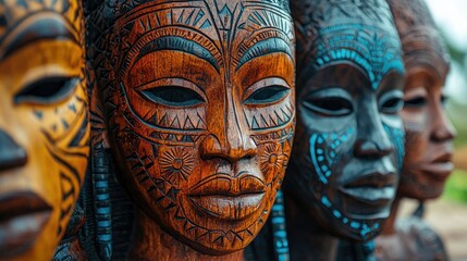 Carved wooden masks, tribal art