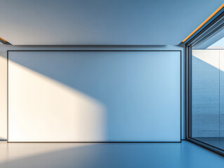 Modern architecture features a spacious room with sunlight casting shadows on the walls