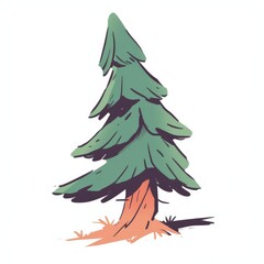 Fototapeta premium Stylized Evergreen Tree Illustration with Teal Foliage and Brown Trunk on White