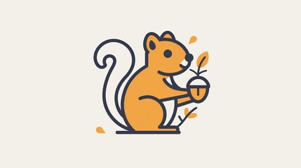A squirrel icon holding an acorn, with a bushy tail curved behind, outlined in clean lines on a white background.