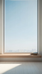 Fototapeta premium Modern interior with large window and minimalist design highlighting a serene view
