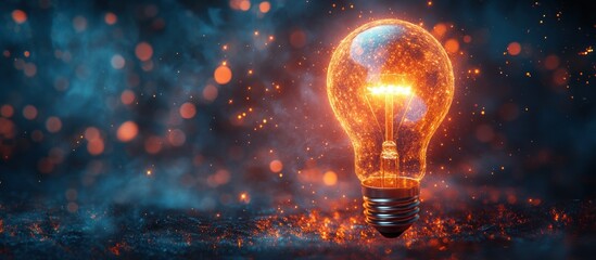 Glowing incandescent light bulb, fiery sparks, dark background.  A symbol of innovation, creativity, and bright ideas.