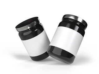 Whey protein and mass gain plastic jar, bottle packaging mockup 3d glossy plastic design. Fitness nutrition canister design template for pill capsule cylinder, vitamins. Supplement gym and workout