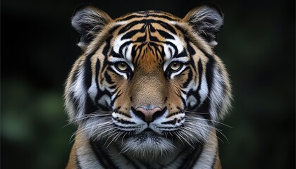 Obraz premium A tiger gazes intently at the camera, showcasing its striking features and powerful presence.