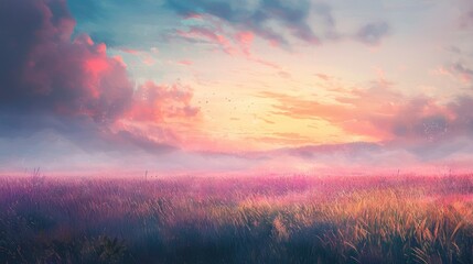 Pastel sunrise over a field