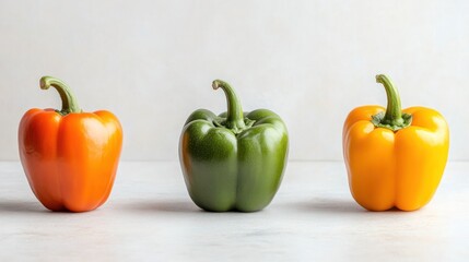 Three bell peppers in vibrant colors