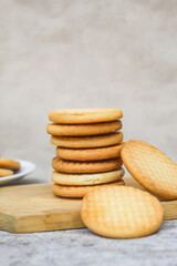 stack of biscuits on a cutting board
