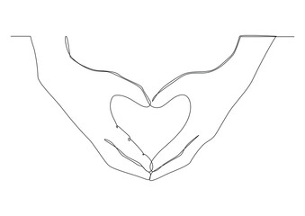 continuous line drawing hands showing love sign, happy valentine’s day.