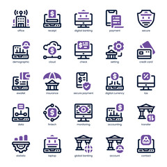 Digital Banking Icon pack for your website, mobile, presentation, and logo design. Digital Banking Icon dual tone design. Vector graphics illustration and editable stroke.