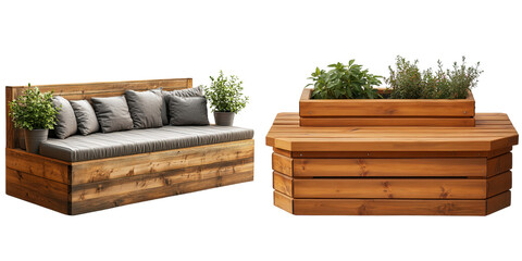 Stylish Modern Wooden Outdoor Sofa and Planter Box Set