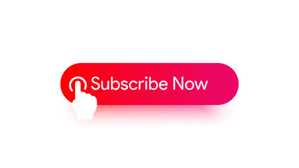 Subscribe button icon vector. Subscription symbol concept. Hand cursor clicking on red subscribe button. Subscribe button. Hand pointer icon.
