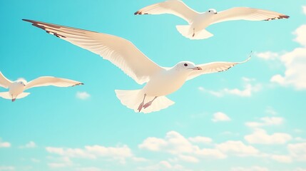 Obraz premium White birds soaring in a beautiful turquoise blue sky
