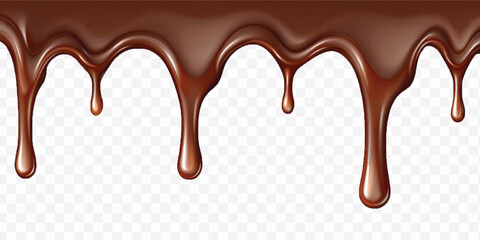 realistic dark liquid  chocolate dripping and flowing down from the top, isolated on white background