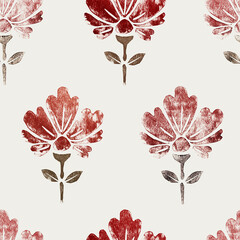 Floral block prints design.  Brown and red tones.