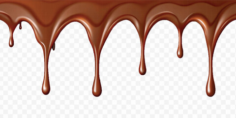 realistic dark liquid  chocolate dripping and flowing down from the top, isolated on white background