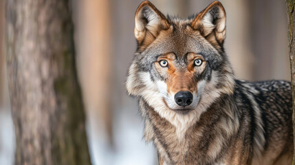 Fototapeta premium majestic wolf st in forest, highlighting impact of global warming on animal habitats